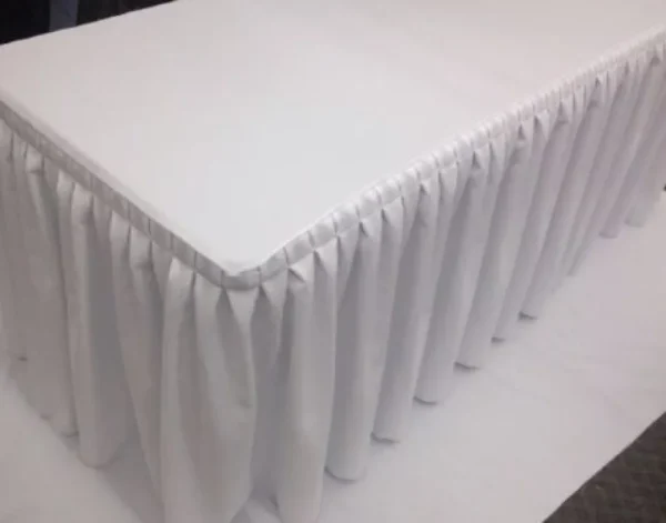 New Tablecloth Market 5' Fitted Polyester Double Pleated Table Skirting Cover w/Top Topper WHITE"