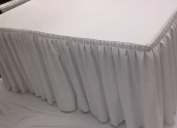 New Tablecloth Market 5' Fitted Polyester Double Pleated Table Skirting Cover w/Top Topper WHITE"