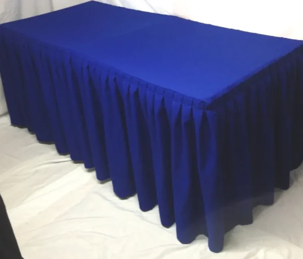 Sale Tablecloth Market 4' Ft. Fitted Polyester Double Pleated Table Skirt Cover W/top Topper Royal Blue"