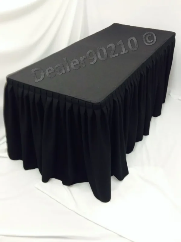 Hot Tablecloth Market 6' Ft. Fitted Polyester Double Pleated Table Skirt Cover W/top Topper Black"