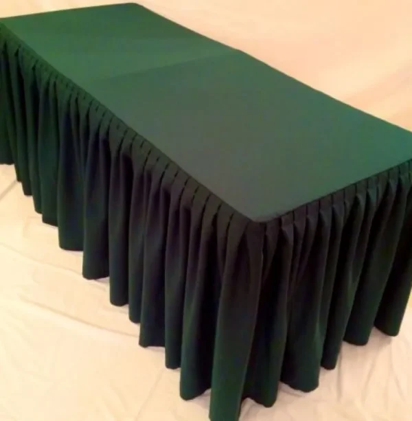 New Tablecloth Market 4' ft. Fitted Polyester Double Pleated Table Skirting Cover w/Top Topper Green"