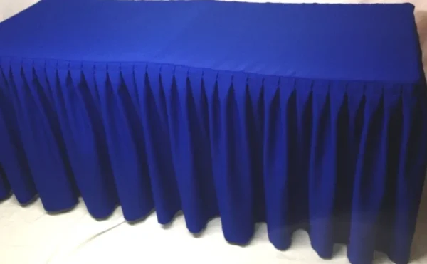 Sale Tablecloth Market 4' Ft. Fitted Polyester Double Pleated Table Skirt Cover W/top Topper Royal Blue"