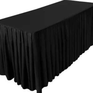 Hot Tablecloth Market 6' Ft. Fitted Polyester Double Pleated Table Skirt Cover W/top Topper Black