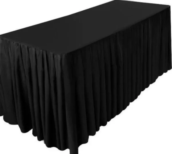 Hot Tablecloth Market 6' Ft. Fitted Polyester Double Pleated Table Skirt Cover W/top Topper Black"