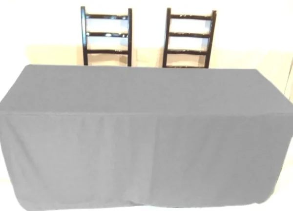 Sale Tablecloth Market 4' Ft. Fitted Slit Open Back Polyester Tablecloth Trade Show Table Cover Grey"