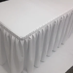 New Tablecloth Market 6' Ft. Fitted Table Skirt Cover W/ Top Topper Double Pleated Trade Show Dj White