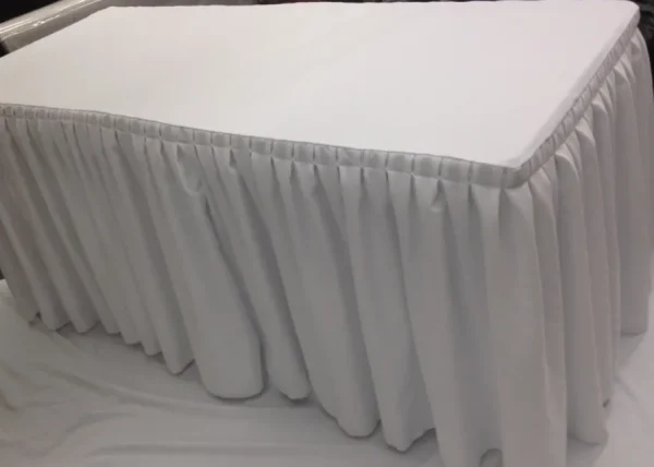 New Tablecloth Market 6' Ft. Fitted Table Skirt Cover W/ Top Topper Double Pleated Trade Show Dj White"
