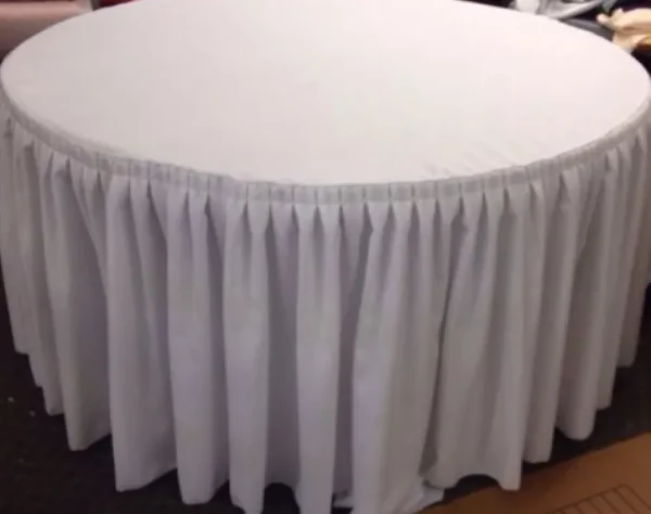Clearance Tablecloth Market 60" In. Round Table Skirt Cover Polyester W/ Top Topper Pleated Wedding White"