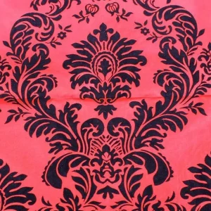 Clearance Tablecloth Market Red And Black Flocking Damask Taffeta Velvet Fabric 58