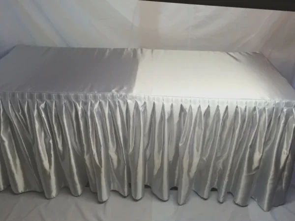 New Tablecloth Market 6' Satin Fitted Double Pleated Table Skirting Cover W/top Topper Any Event White"