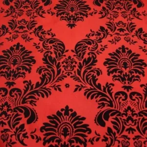 Hot Tablecloth Market 25 Yards Red And Black Flocking Damask Taffeta Velvet Fabric 58